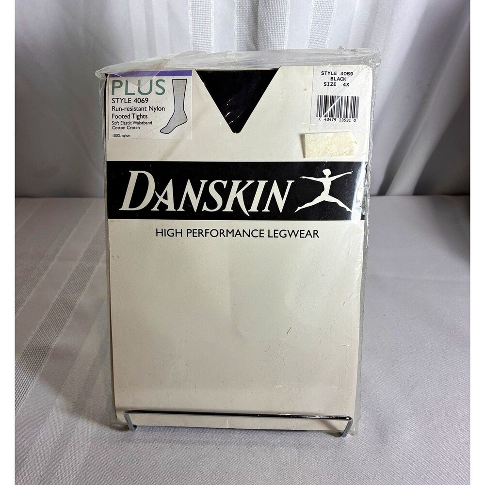 Danskin Women’s Black Run-Resistant Nylon Footed Tights 4X Style 4069